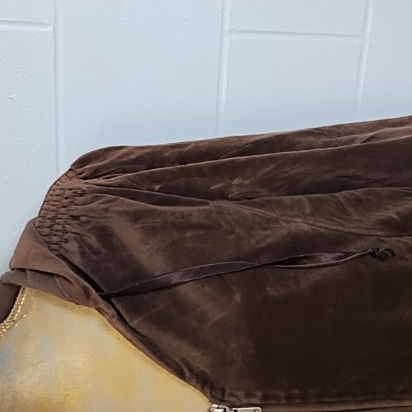 JMS Brown Velour Hooded Jacket Top 1X 16W Detailed Shoulder Pockets Zip Front - Picture 2 of 12